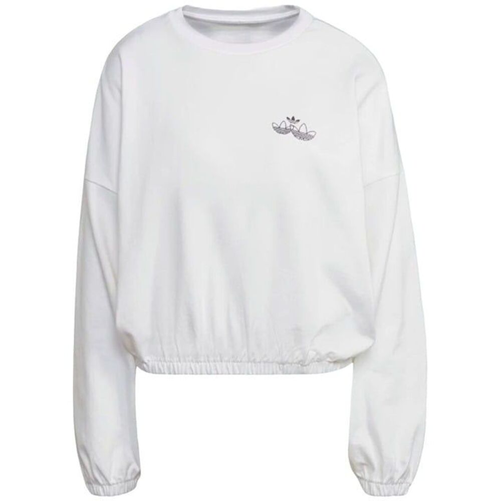 Adidas Womens Sweatshirt White L Oversized Triple Trefoil Long Sleeve  New